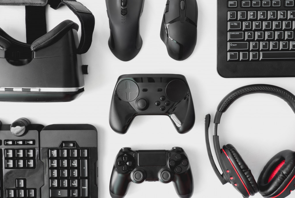 bunch of gaming equipment in white background